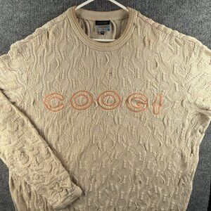 COOGI Australia Sweater Men Knit 4XL Big Beige Spell Out Logo Crew Neck Cotton